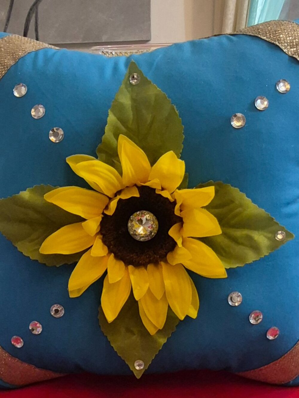 Handmade 16X16 Floral Decorative Throw Pillow  Blue.